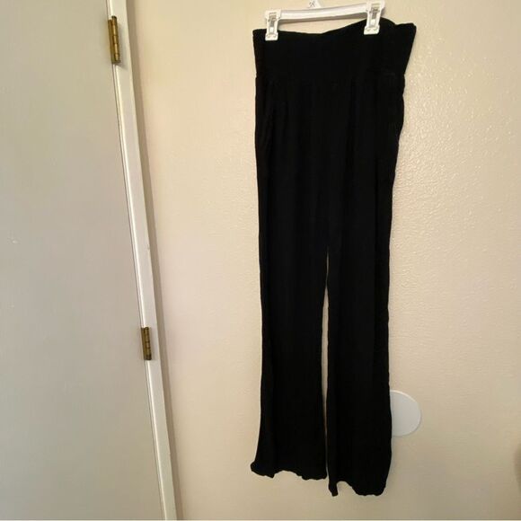 Three dots black rayon pull on gauze hi rise wide leg lounge pants size S - Picture 2 of 13